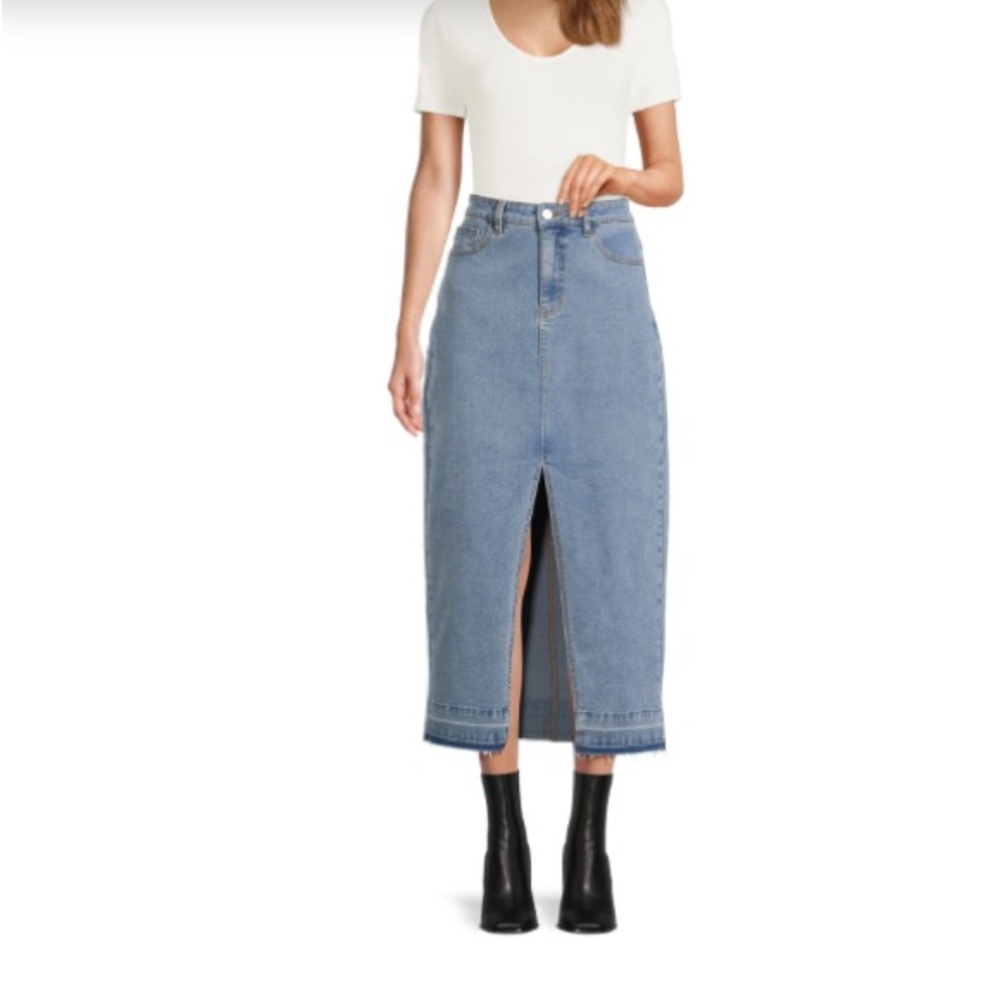 Long denim skirt with slit